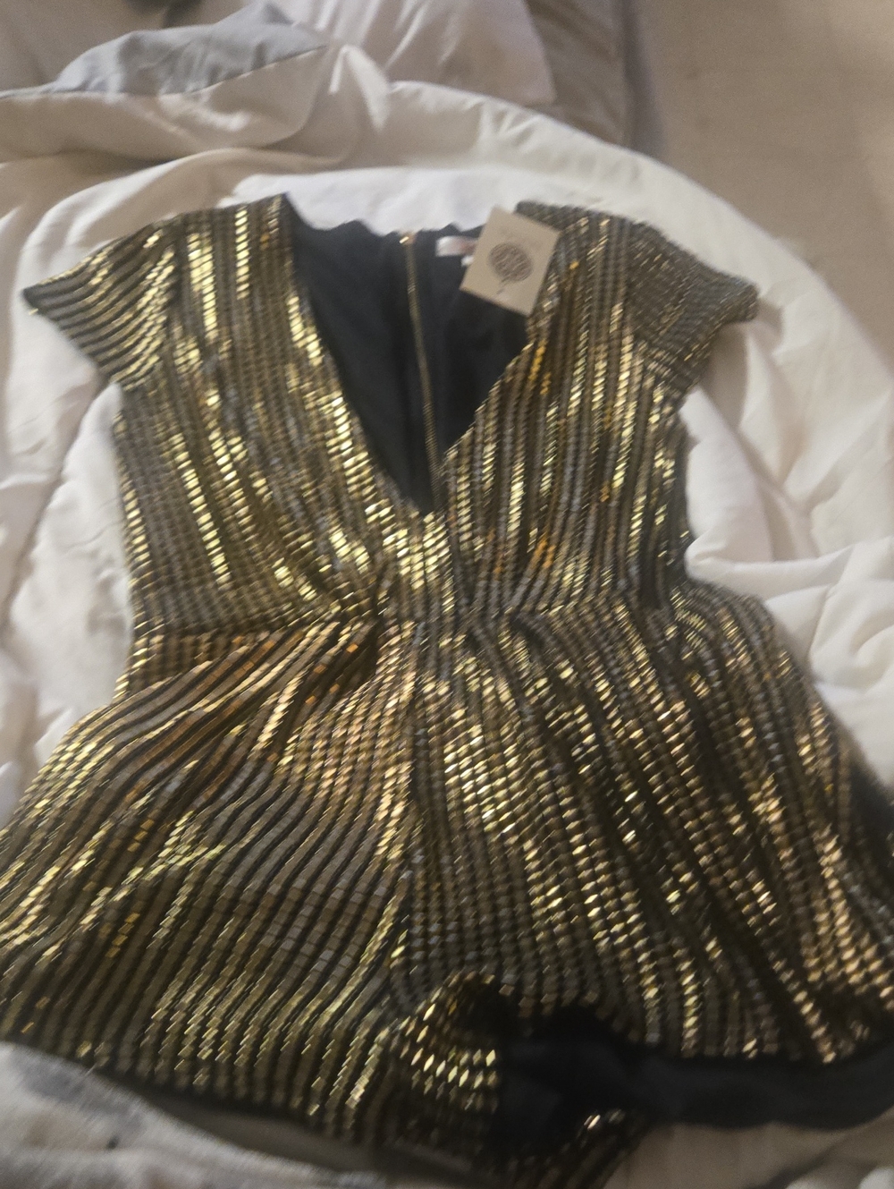 Luxxel Metallic Gold and Black Striped Jumpsuit Romper
